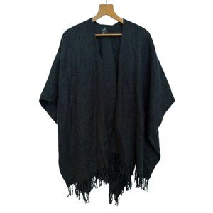 Echo New York Black Fringe Knit Poncho Shawl One Size Soft Layering Wrap